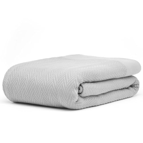 100% Cotton Herringbone Weave Blankets, 108"X90" King,Throw Blanket for Bed,All Season Cotton Blanket, Cozy Blanket,Throws Bed Blanket, Throw Blanket for Couch,Modern Home Decor -Light Grey - color: Herringbone -Light Grey, size: King (U.S. Standard)