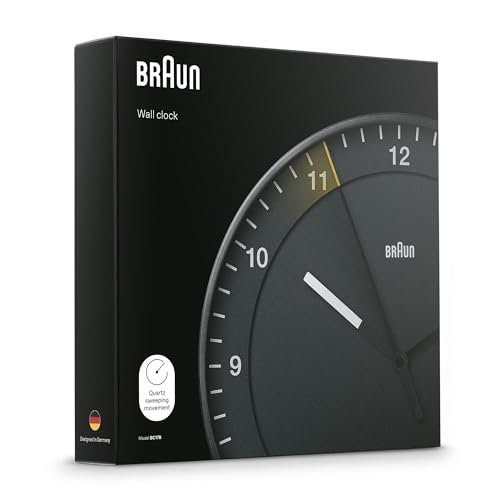 Braun Classic Large Analogue Wall Clock with Silent Sweep Movement, Easy to Read, 30cm Diameter in Black, Model BC17B. - size: 1 Pack Black