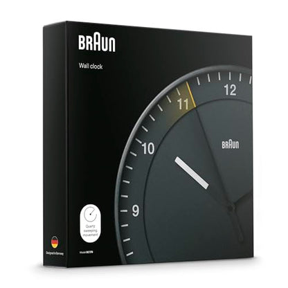 Braun Classic Large Analogue Wall Clock with Silent Sweep Movement, Easy to Read, 30cm Diameter in Black, Model BC17B. - size: 1 Pack Black