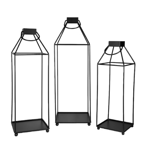 Lanterns Decorative Tall Large Metal Candle Set of 3, Black （16.6",14.7",12.9"） Modern Farmhouse Decor, Indoor, Outdoor, Tabletop, Porch, No Glass NO Candles