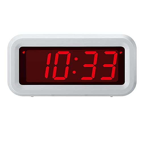 Digital Alarm Clock Battery Operated with LED Display for Bedrooms, Long Battery Life for 12 Months, 3 Brightness Adjustable, 12/24 Hour, Snooze, White Case with Red Digits - color: White-red