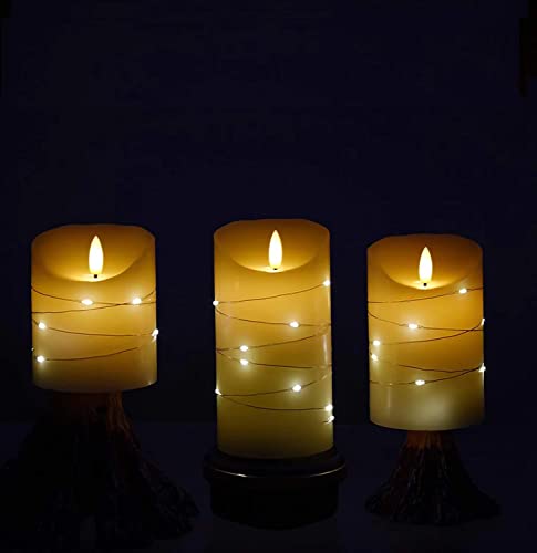 DANIP White LED flameless Candle with Embedded Star Light String, Three Piece LED Candle, with 11 Key Remote Control, 24-Hour Timer Function, Dancing Flame, (Ivory White) - color: WhiteB#1*3
