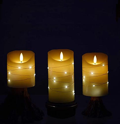 DANIP White LED flameless Candle with Embedded Star Light String, Three Piece LED Candle, with 11 Key Remote Control, 24-Hour Timer Function, Dancing Flame, (Ivory White) - color: WhiteB#1*3
