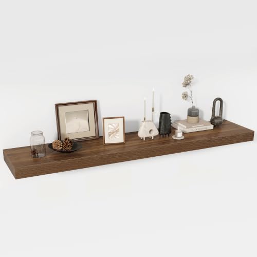 Acovy 55 Inch Floating Shelves, 12" Deep Floating Shelf Wall Mounted, 55" Wall Shelves, Rustic Deep Bookshelf, Extra Deeper & Thicker Display Shelves for Bedroom, Living Room, Set of 1 - color: Walnut, size: 12"Wx55"L-1pc
