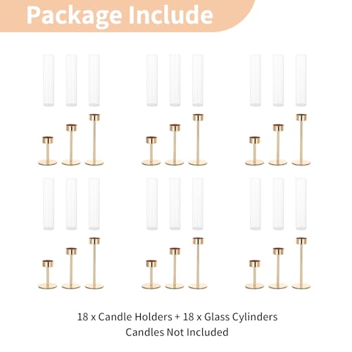 NUPTIO Candle Stick Holder for Wedding, 18 Pcs Tall Hurricane Candle Holder - color: Gold - Clear, size: 18pcs