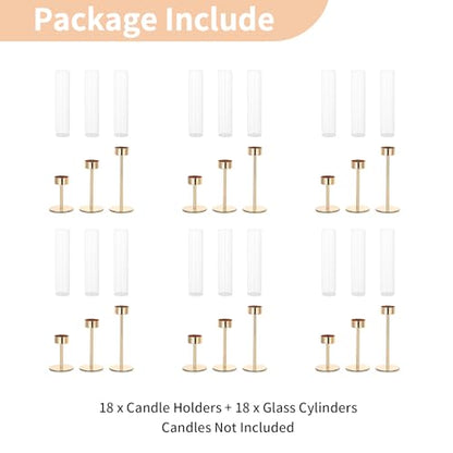 NUPTIO Candle Stick Holder for Wedding, 18 Pcs Tall Hurricane Candle Holder - color: Gold - Clear, size: 18pcs