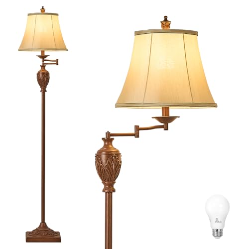 AIDENOEY Traditional Floor Lamp with 350° Swing Arm,Including Bulb,Walnut - color: Walnut