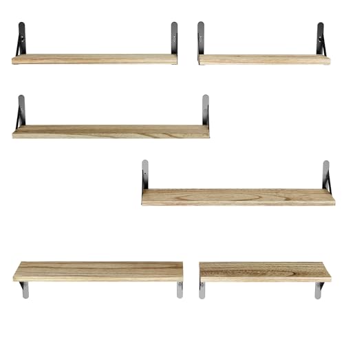 Amada Solid Paulownia Wood Wall Shelves, Large Size, 6 Pcs, Natural Wood - color: Wooden, size: Large