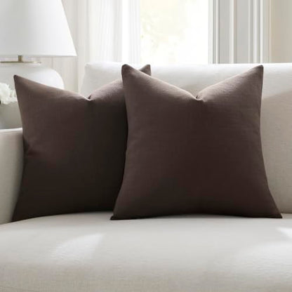 Meekio Linen Blend Throw Pillow Covers 20x20 Set of 2, Brown - color: Brown, size: 20" x 20" (Pack of 2)