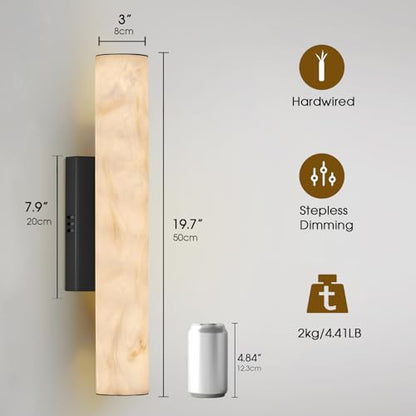Alabaster Wall Sconce, 20" Matte Black Linear Wall Sconces, 3000K Dimmable Artisan-Cast Alabaster Sconce for Living Room, Modern Wall Lighting for Bathroom, Bedroom, Hallway, 1 Pack, Faux Alabaster - color: Black-20in-1pcs