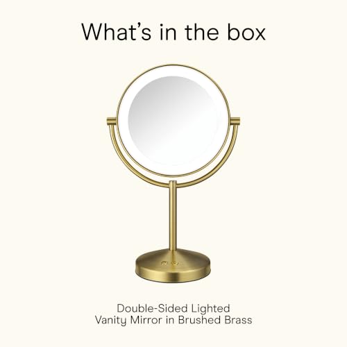 Conair LED Vanity Mirror, Double-Sided, 10x Maginification, Brushed Brass - color: Brushed Brass, size: 16"L x 10.3"W