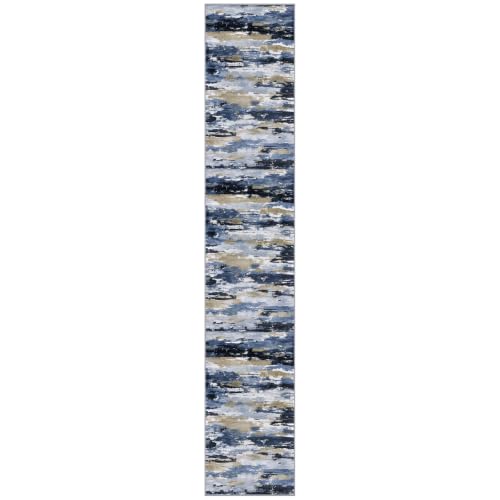 Abstract Washable Runners for Hallway 3x16 Runner Rug Non Slip - color: Navy / Blue / Taupe, size: 3' x 16' (Runner)