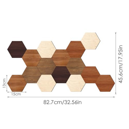 Wooden Hexagon Wall Decor, 15 Pcs Creative Removable Hexagonal Wall Stickers, DIY Modern Geometric Wood Wall Art Decor, 3D Wooden Hexagon Wall Tiles for Living Room, TV Background, Office, 5.9" x 5.1”