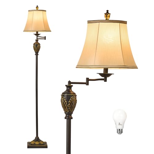 Traditional Floor Lamp with 350° Swing Arm,3 Color Temperatures,Black Gold - color: Black Gold-11
