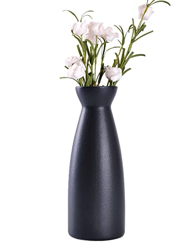 WHJY 8 inch Nordic Minimalist Black Matte Ceramic Vases, Japanese Zen Stoneware Flowerware, Floral Decorations, for Living Room, Study, Bedroom, Balcony, Bar - Tall Black - color: Black, size: 8in