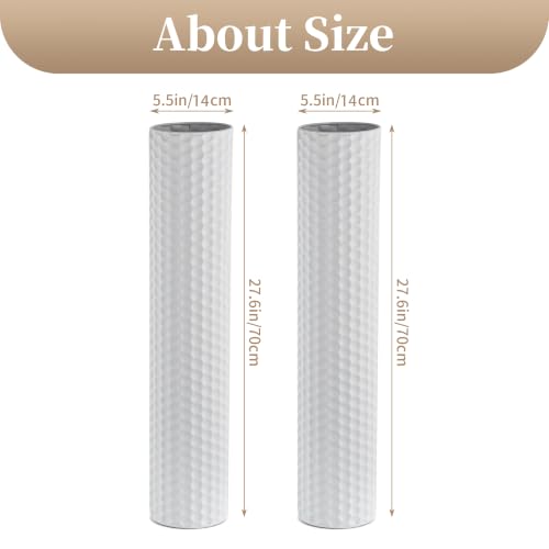 Sziqiqi White Tall Floor Vase, Metal Modern Cylinder Flower Vase Set, 2Pcs - color: White