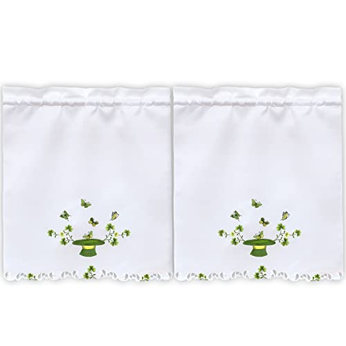 Simhomsen Embroidered Irish Clover Kitchen Window Curtain Swag and Tiers Set for St. Patrick’s Day and Spring (Clover B) - color: Clover B