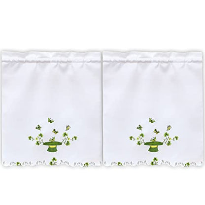 Simhomsen Embroidered Irish Clover Kitchen Window Curtain Swag and Tiers Set for St. Patrick’s Day and Spring (Clover B) - color: Clover B