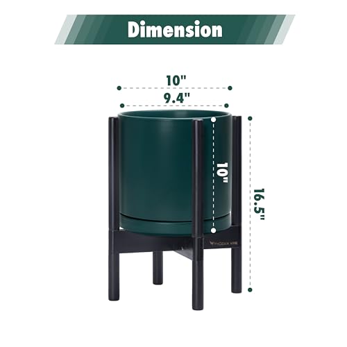 D'vine Dev Ceramic Pot with Ebony Wood Stand, Teal, 10 in, 55-B-L-4 - color: Teal Pot + Ebony Stand, size: 10 Inch
