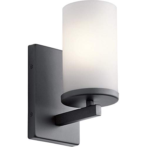Kichler Crosby 9.25" 1-Light Wall Sconce Light, Black - color: Black, size: 1 Light, style: Satin Etched Cased Opal Glass