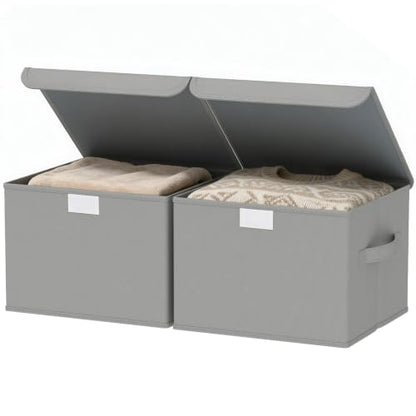 Storage Boxes, Clothes Bins with Lids, 2 Pack, Grey, 15x9.8x9.8 In - color: Grey, size: Large（2 Pack）