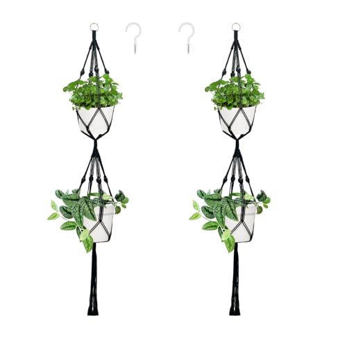 Belit 2 Tier Macrame Plant Hangers, 51 Inch, 2 Pack Black - color: Black, size: 51"- 2 Tier
