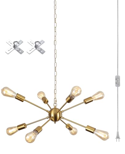 LASENCHOO 8 Lights Plug in Chandelier Gold, Sputnik Hanging Lights Fixture - color: 8 Lights-Gold-E26-Plug In, size: 8 Lights