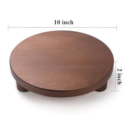 Wood Riser for Decor, 2 Pack Wood Pedestal Stand for Display, Round Wooden Tray for Kitchen Counter, Wooden Pedestal Stand for Plant Pot Indoor (Round - Brown)
