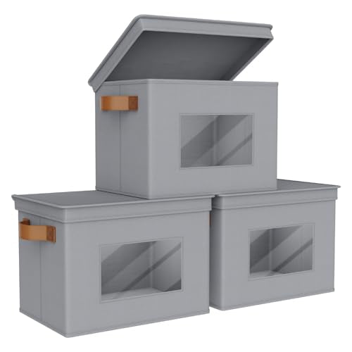 Univivi Fabric Storage Bins with Lids for Clothes 3 Pack, Grey - color: Gray