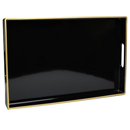 Spsyrine Black Decorative Serving Tray with Handles, Elegant Plastic Coffee Table Tray for Ottoman, Living Room, Home Decor 15.6" X 10.2" - color: Black