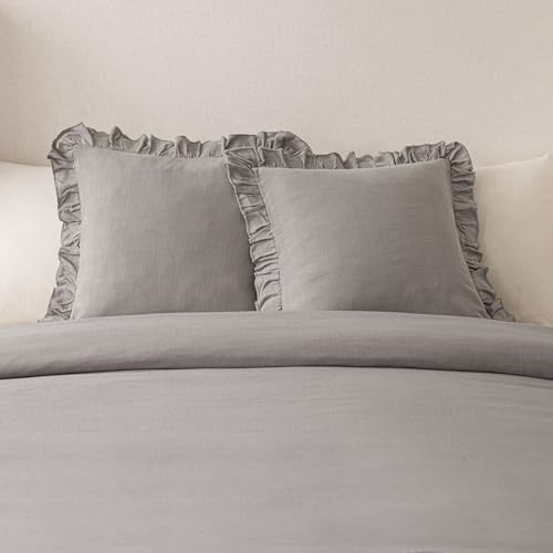 Foindtower Linen Fringe Ruffle Throw Pillow Covers 20×20 Inch Taupe Gray - color: Cinder, size: 20" x 20" (Pack of 2)