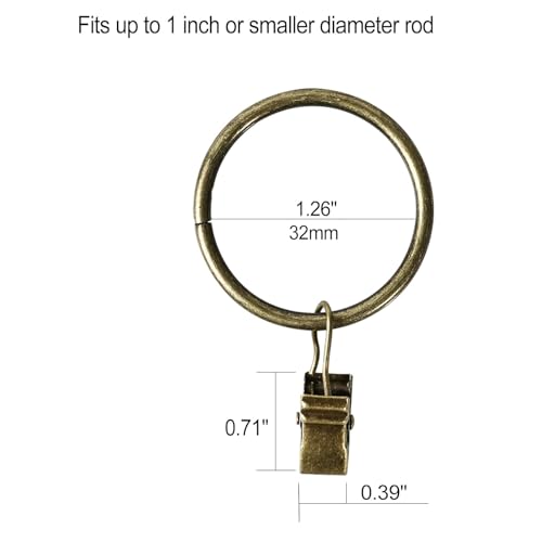 Lansian 44 Pack Curtain Rings with Clips Hooks 1.26 in Diameter Rustproof - color: Antique Brass, size: 1.26"Inner Dia, 44Pack