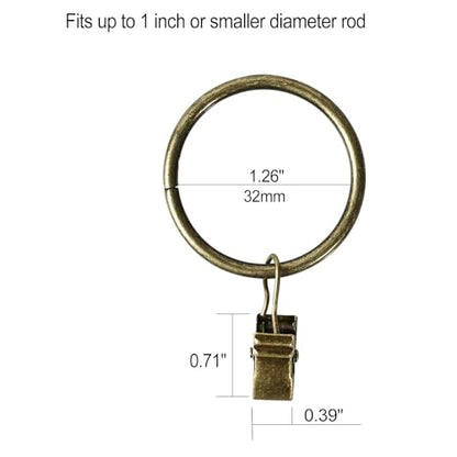 Lansian 44 Pack Curtain Rings with Clips Hooks 1.26 in Diameter Rustproof - color: Antique Brass, size: 1.26"Inner Dia, 44Pack
