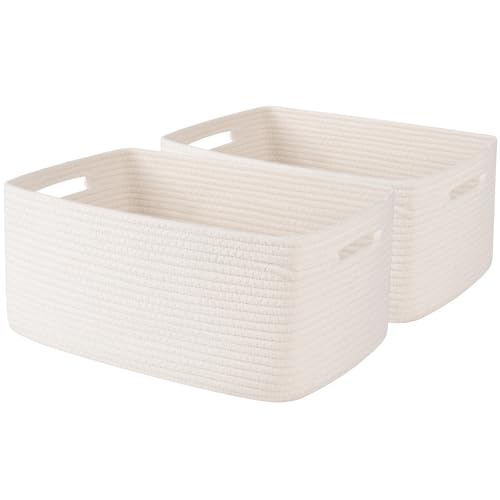 OIASKET Large Storage Basket for Organizing, Woven Rope Basket for Shelves, Closet Organizer Bins for Clothes, Blanket, Toys, Baby Nursery Storage, 17.7" x 13" x 7.87", 2 Packs White - color: White, size: 2pcs-L17.7"xW13"xH7.87"