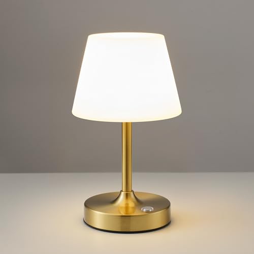 PUSU Cordless LED Gold Small Table Lamp, Waterproof Shower Desk lamp - color: Electroplated Gold (Metal + PE Plastic)