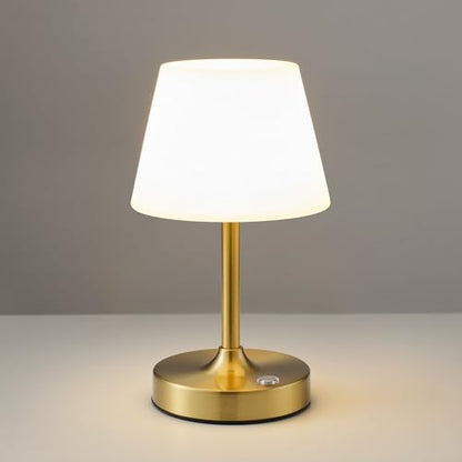 PUSU Cordless LED Gold Small Table Lamp, Waterproof Shower Desk lamp - color: Electroplated Gold (Metal + PE Plastic)