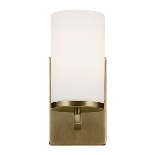 Kichler Crosby 1-Light Bathroom Wall Light, Natural Brass - color: Natural Brass, size: 1 Light, style: Satin Etched Cased Opal Glass