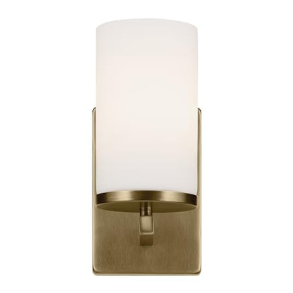 Kichler Crosby 1-Light Bathroom Wall Light, Natural Brass - color: Natural Brass, size: 1 Light, style: Satin Etched Cased Opal Glass