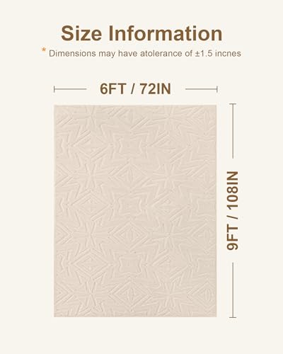 Carvapet Washable 6x9 Area Rug Beige Modern High Low Pile Carpet - color: Geometric Beige, size: 6' x 9' Rectangular