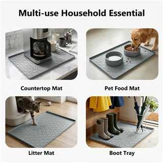 MateeyLife Silicone Waterproof Mat for Dog & Cat Food Mat 19"X12" - color: Light Grey, size: 19"L x 12"W