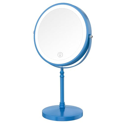 DEIOVWXS Makeup Mirror, Rechargeable Vanity Mirror with 3 Lights, 1X/10X - color: Blue