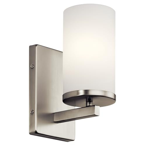Kichler Crosby 9.25" 1-Light Wall Sconce Light, Brushed Nickel - color: Brushed Nickel, size: 1 Light, style: Satin Etched Cased Opal Glass