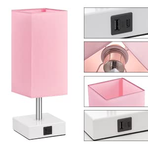 Pink Touch Table Lamp for Bedroom - Dimmable, USB C+A, Girls Bedside Lamp - color: A：pink