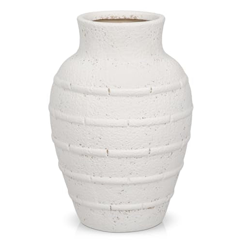 White Ceramic Flower Vase for Home Decor 8.6'' Large Vintage Rustic Vase - color: Sandstone White Pottery