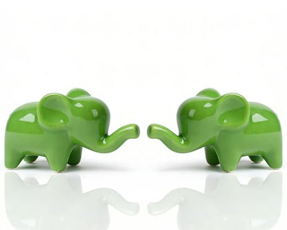 4 Inch Green Ceramic Elephant Figurines Set of 2 - color: Green