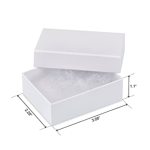 BULK PARADISE 6 Pack Cotton Fill White Cardboard Paper Jewelry Box Gift Size 3.08 x 2.28 x 1.1 Inches Perfect for Small Gifts - color: White