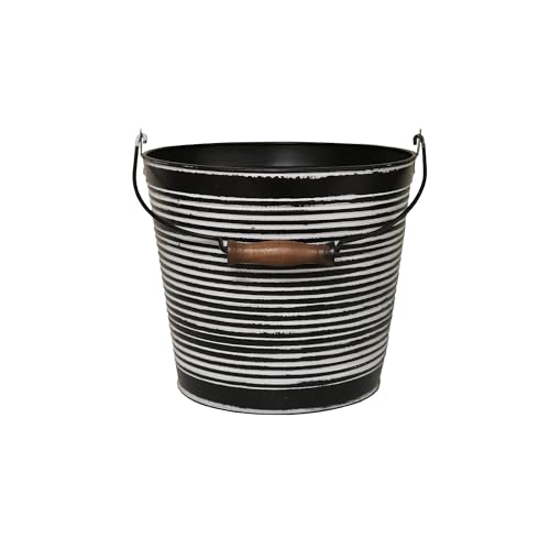 Headwind Vintage Ribbed Metal Planter with Handle, 10-Inch, Charcoal – Metal Flower Pot & Decorative Bucket Planter, Rustic Metal Outdoor Planter with Drainage Hole for Indoor Plants & Outdoor Garden - color: Charcoal, size: 10"