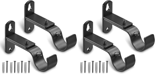 Adjustable Curtain Rod Brackets, Metal Window Drapery Rod Hanger Holders Hooks for 1 inch Rods (Black, Set of 2) (Pack of 2) - color: Black, size: Set of 2 (Pack of 2)