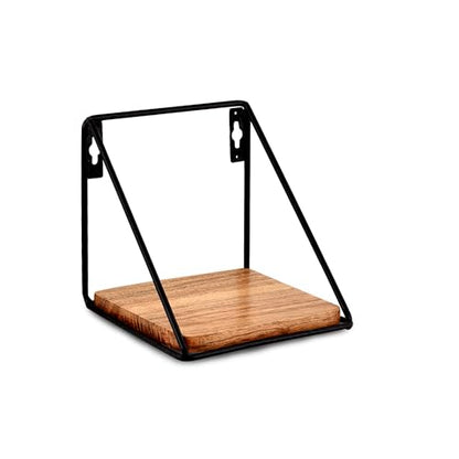 Floating Shelf Iron and Acacia Wood Wall Mounted Shelves Set of 2 for Living Room Bedroom Bathroom (5" x 5" x 5") (Set of 2)