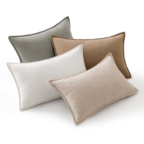 MIULEE Neutral Boho Linen Decorative Pillow Covers 12x20 Inch Pack of 4 - color: Neutral, size: 20" x 12" (Pack of 4)